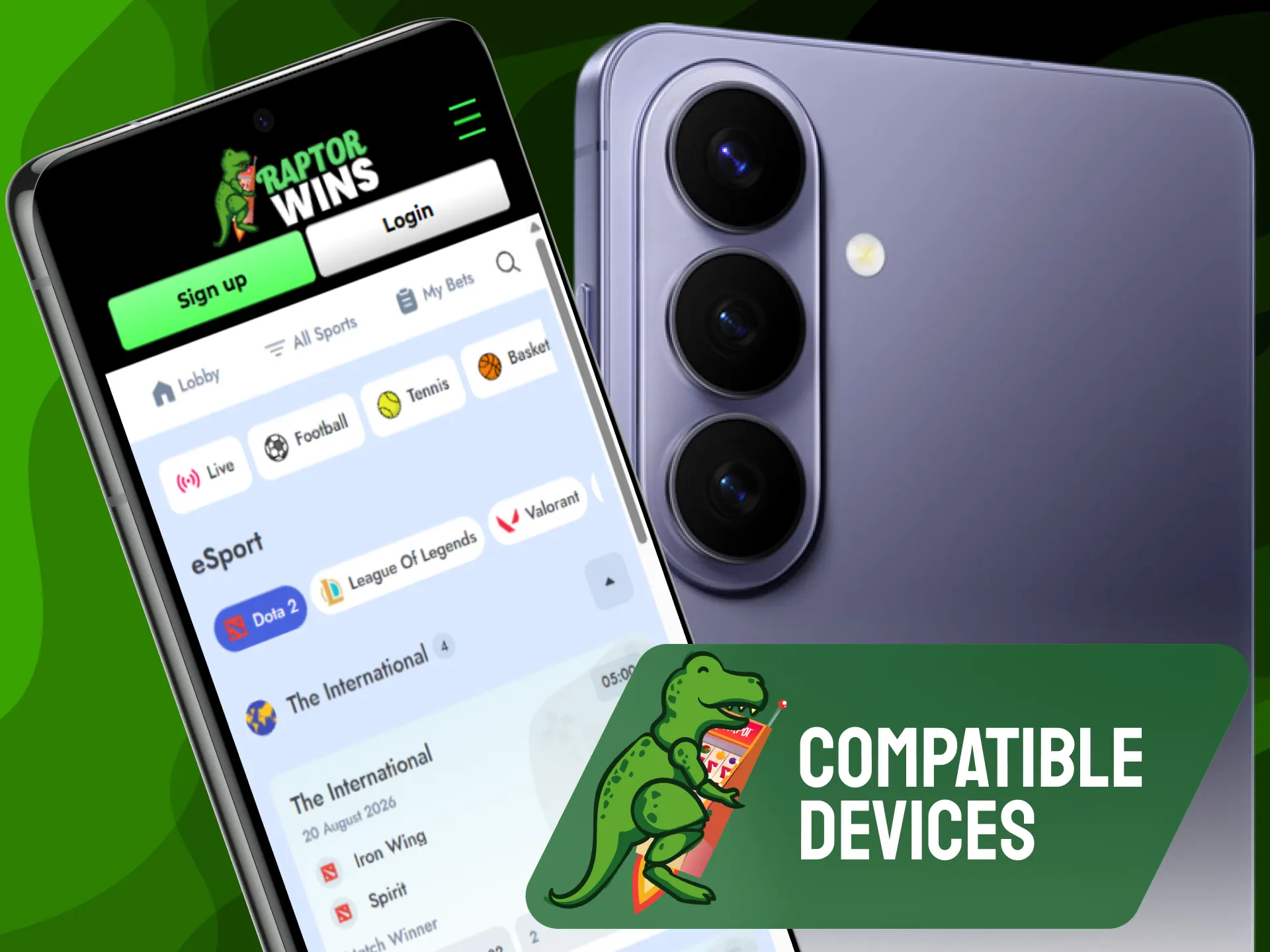 Supported Android smartphones and system requirements for running the Raptorwins app in the UK.