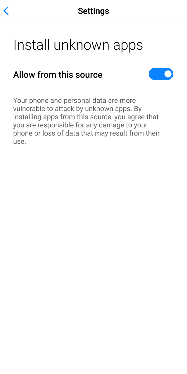 Enabling installations from unknown sources in Android security settings for Raptorwins.