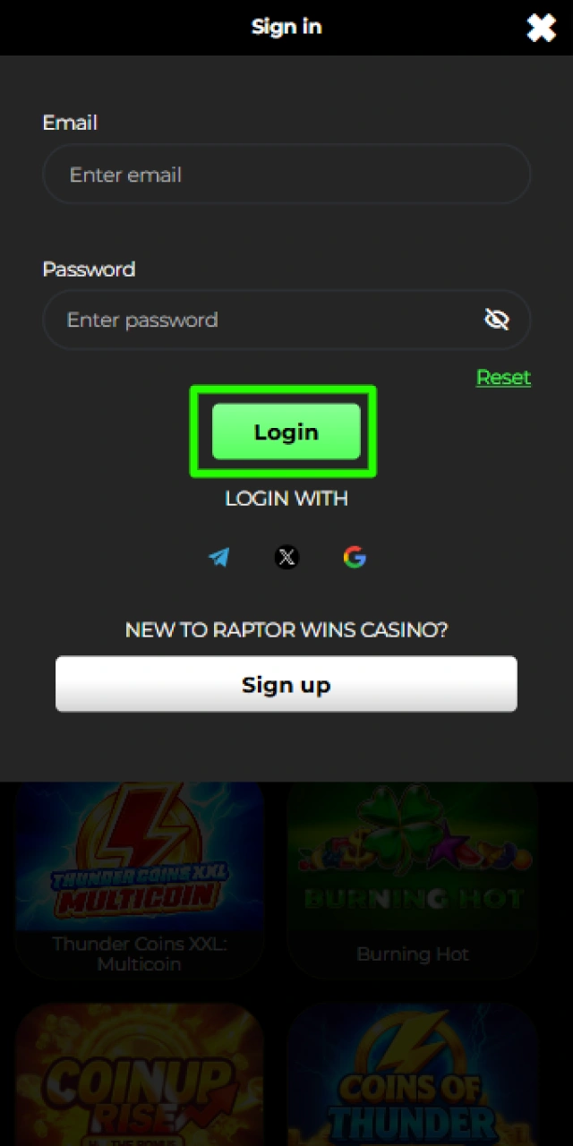 Logging into the Raptorwins app and opening the sports betting section.