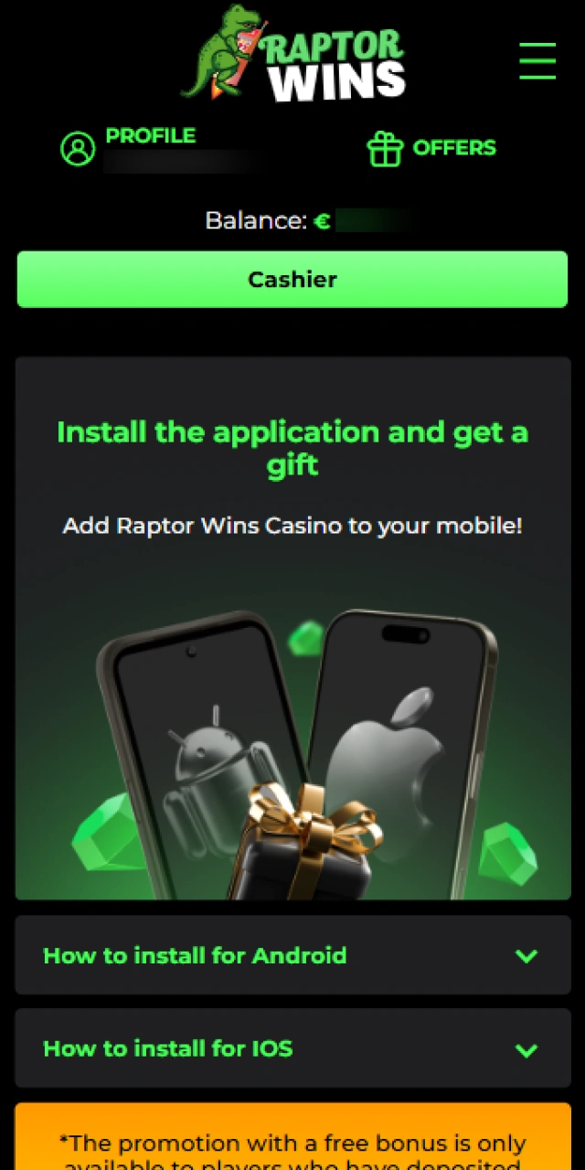 Tapping the iOS download button on the official Raptorwins website.