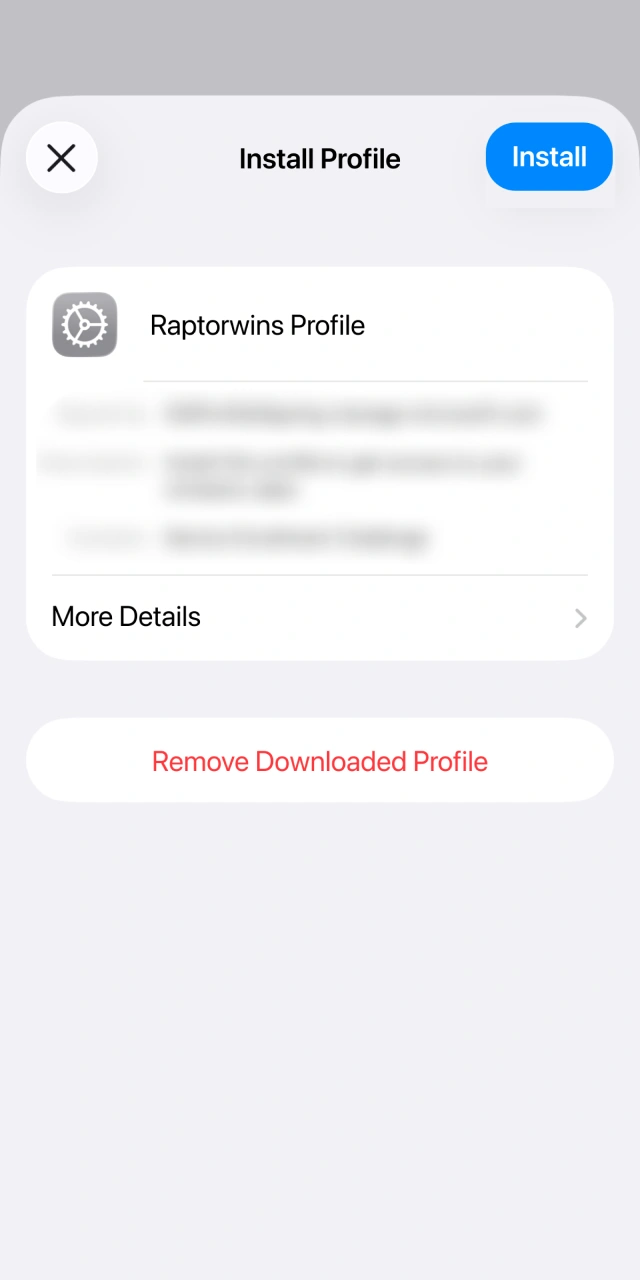 Trusting the enterprise developer profile under iOS device management for Raptorwins.