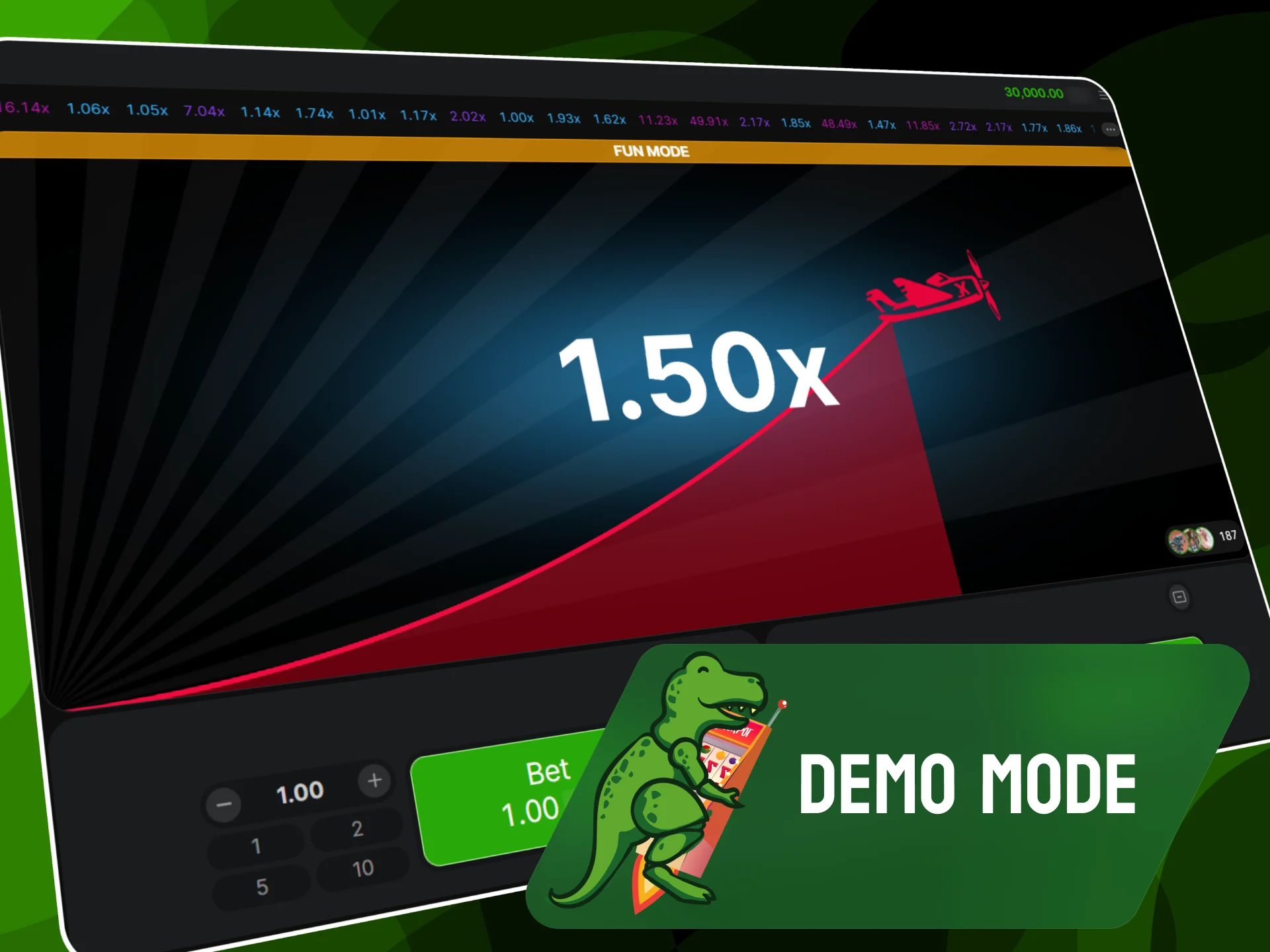 Free demo mode option for practicing the Aviator crash game on Raptorwins.