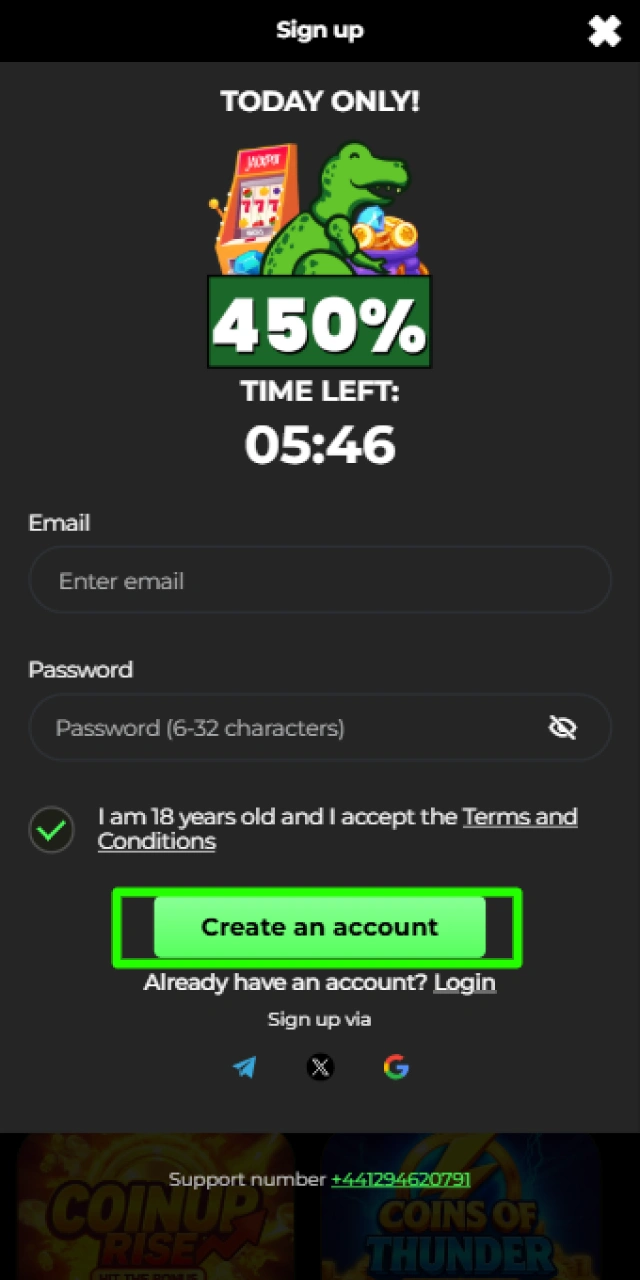 Creating a new player account on the Raptorwins sportsbook platform.