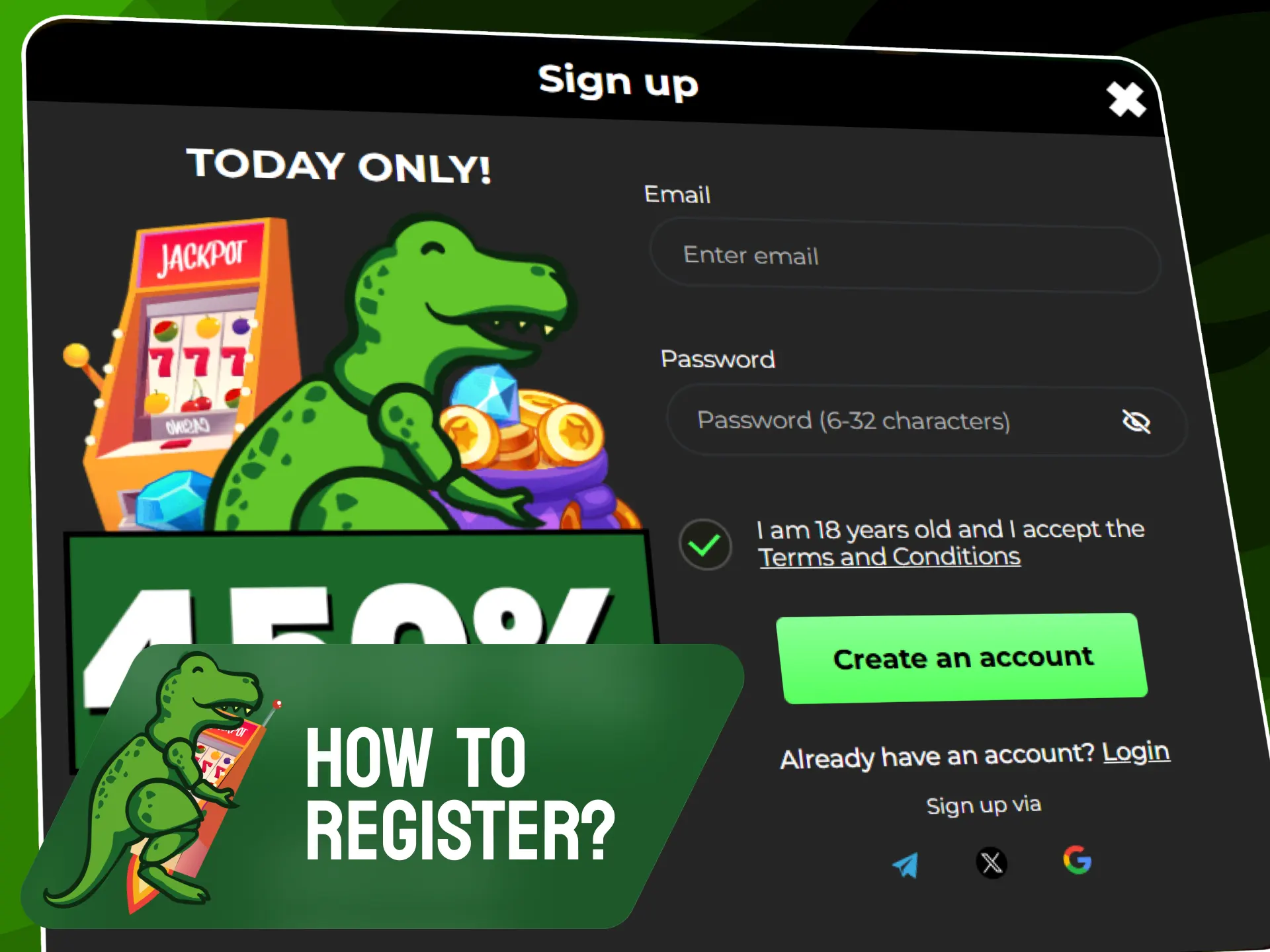 Step-by-step registration process to create a new account on Raptorwins.