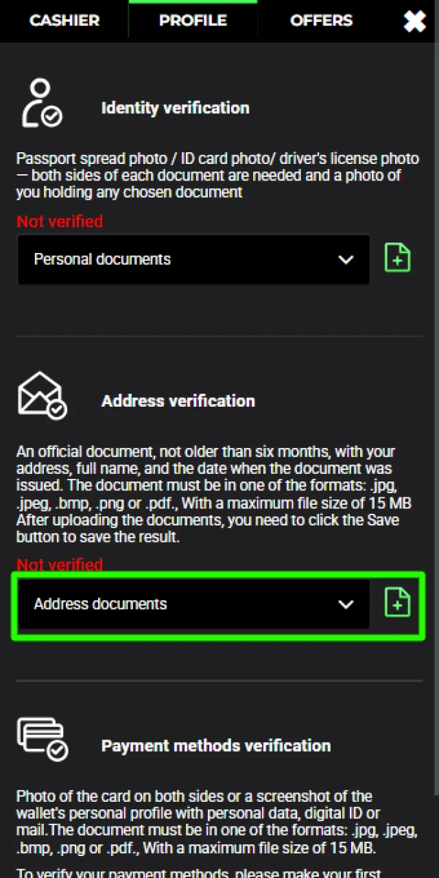 Submitting a recent utility bill or bank statement as proof of address on Raptorwins.