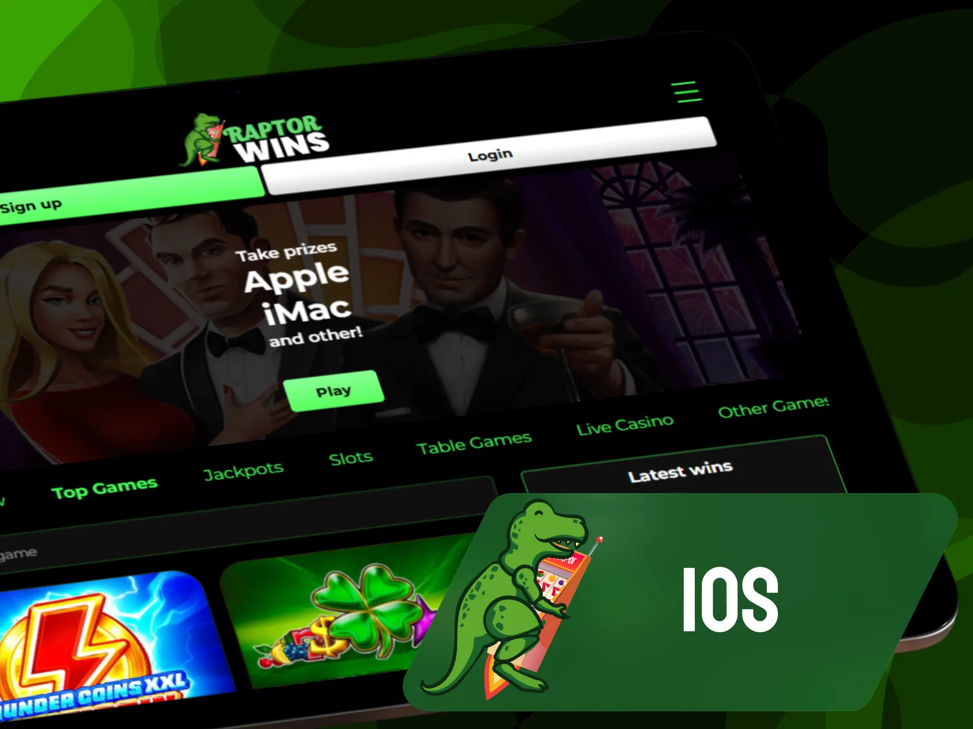 Raptorwins mobile platform features optimized for iOS devices.