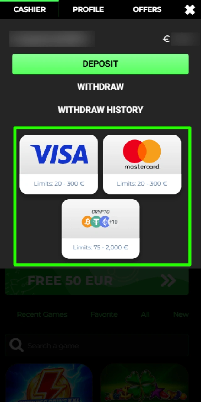 Making a secure deposit in GBP to fund your Raptorwins live casino account.