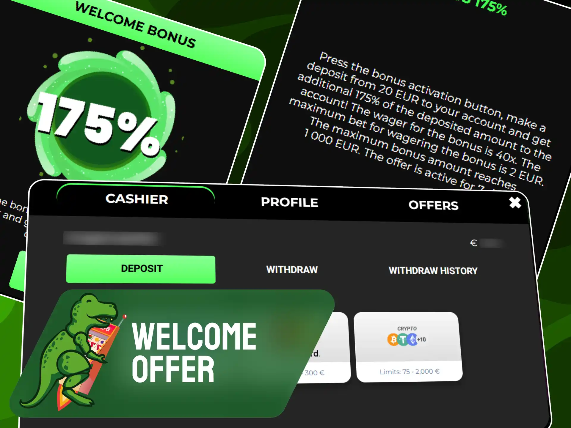 Claiming the first deposit welcome bonus offer for UK players on Raptorwins.