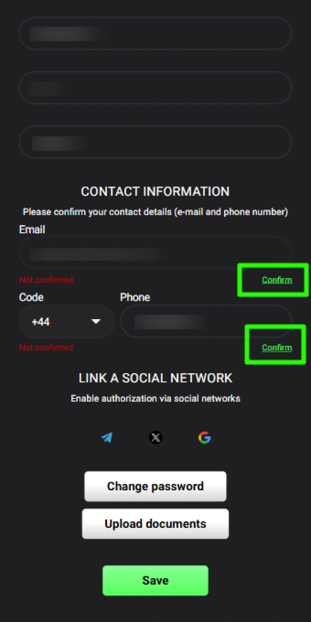 Verifying email address and mobile phone contact details for Raptorwins KYC verification.