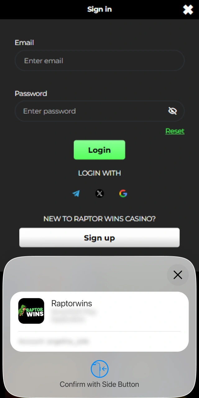 Logging in directly through the Raptorwins mobile application on iOS or Android.