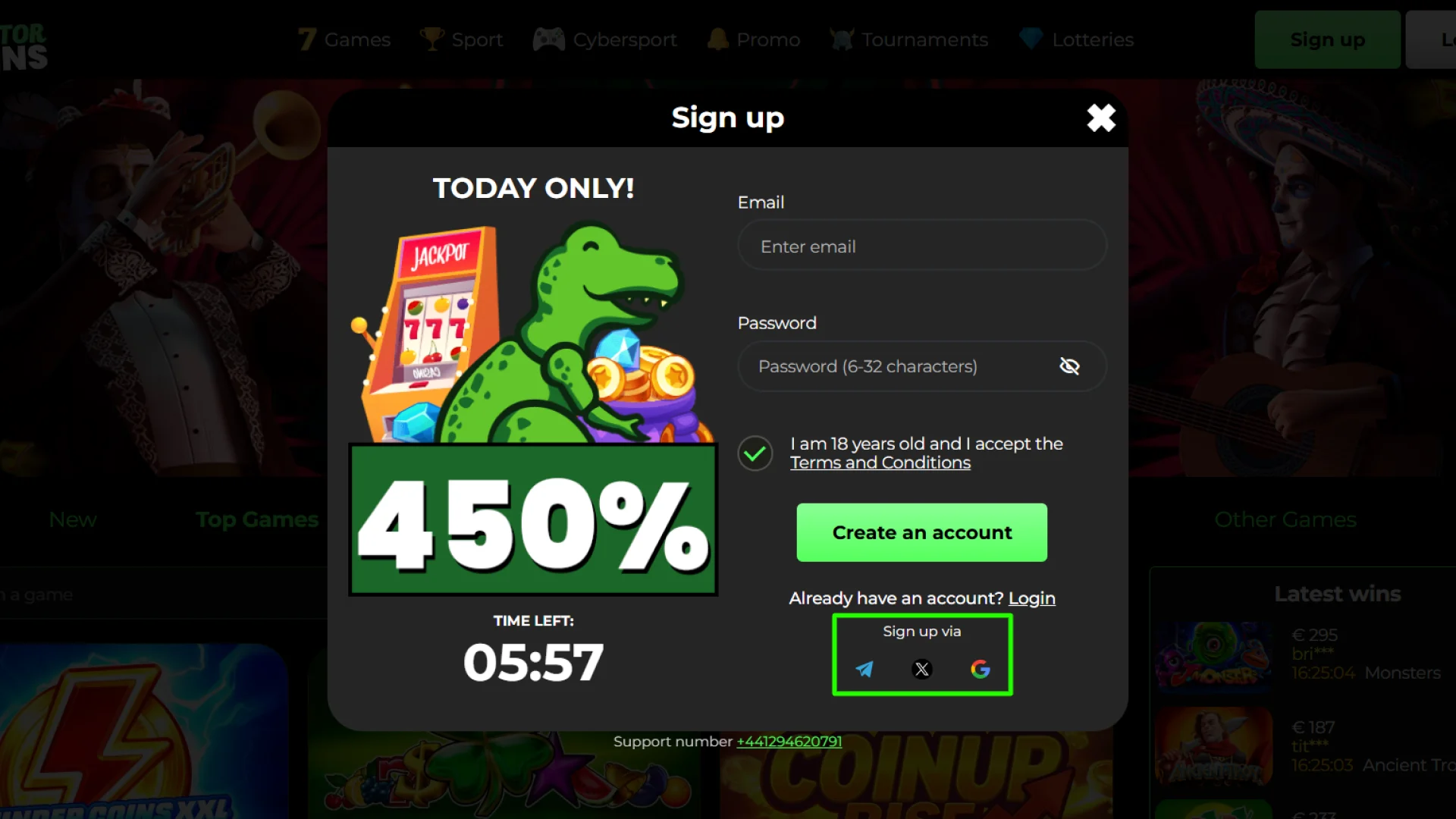 Selecting your preferred sign-up method on the Raptorwins registration page.