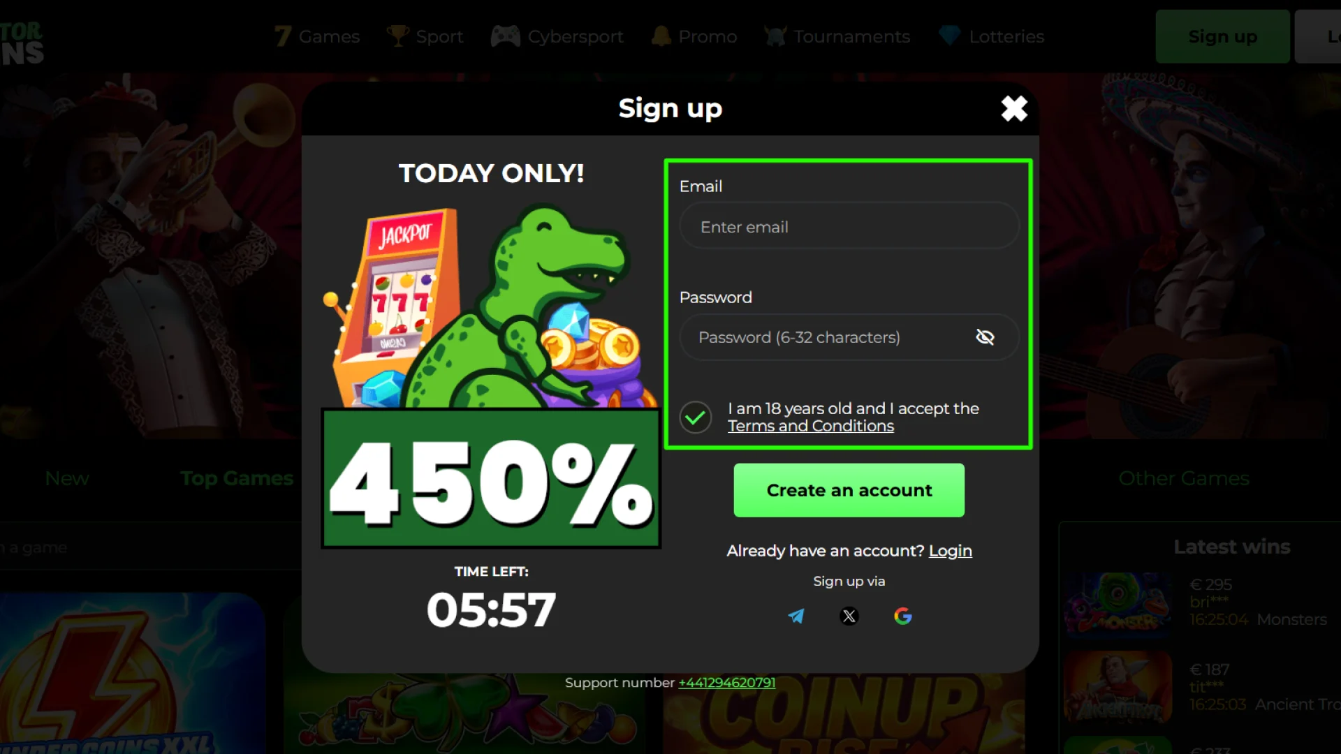 Entering personal information and setting account credentials on Raptorwins.