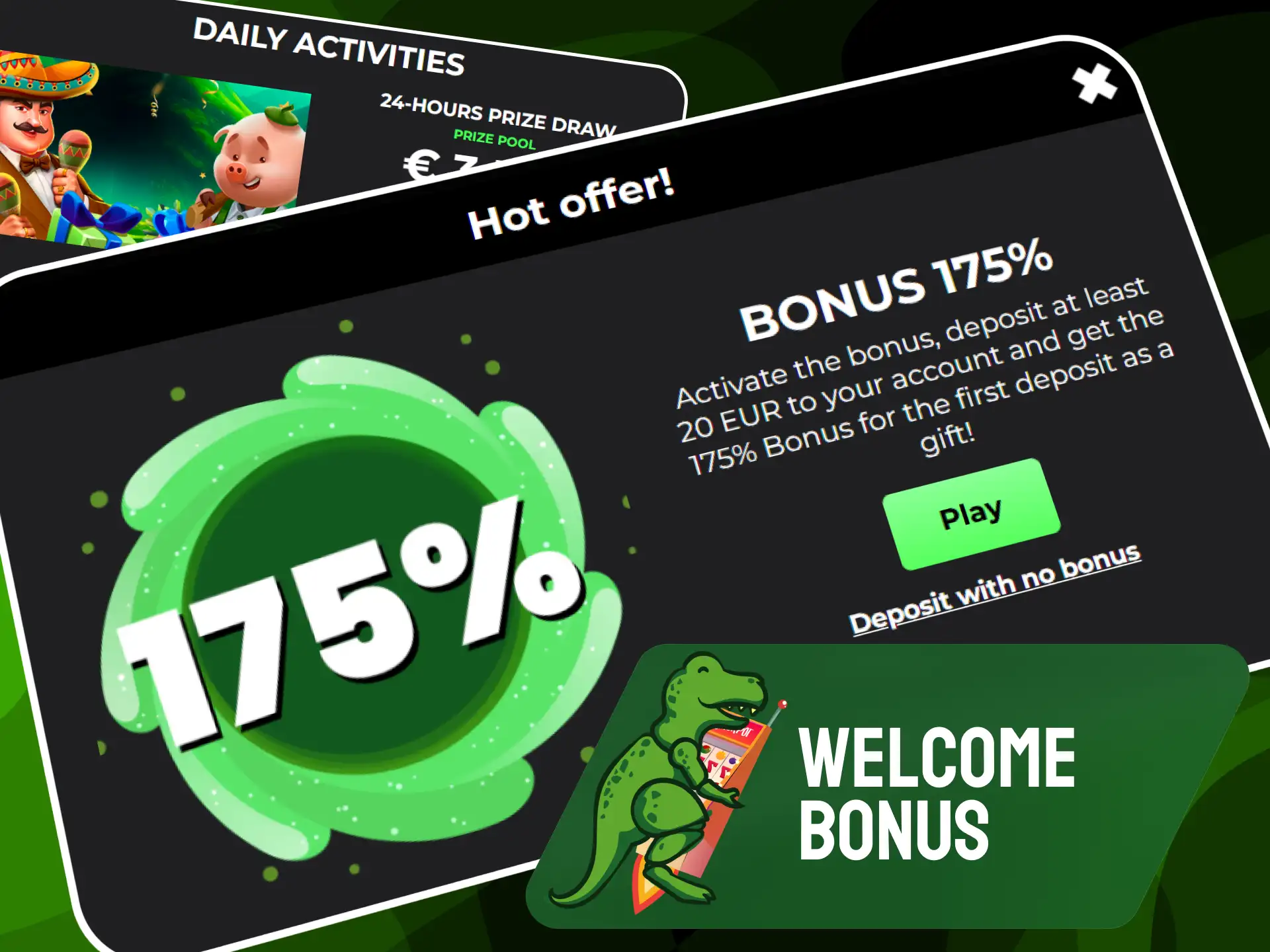 Overview of welcome bonuses and promotional offers available after Raptorwins account registration.