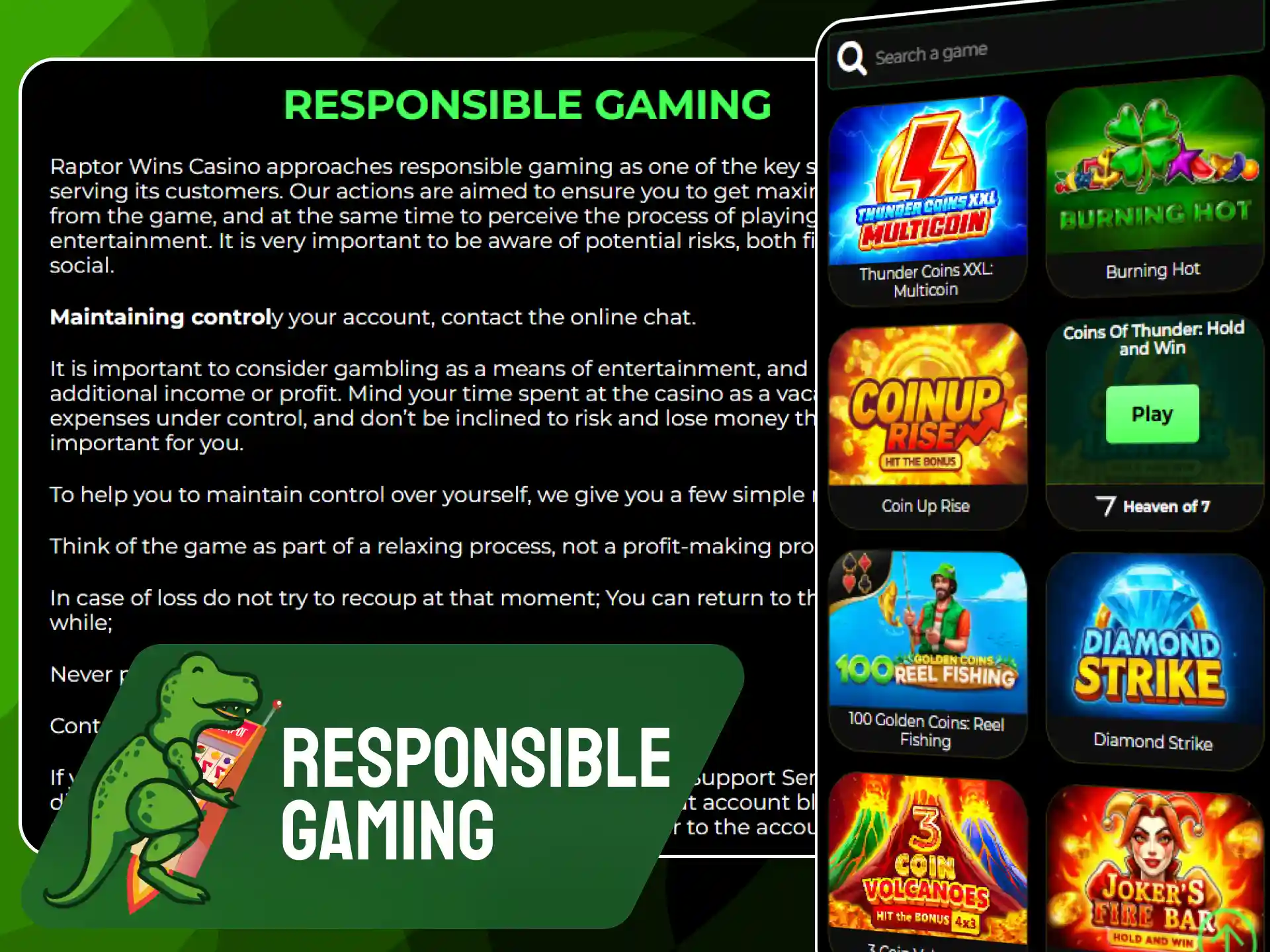 Responsible gambling tools, limits, and safety measures on Raptorwins.
