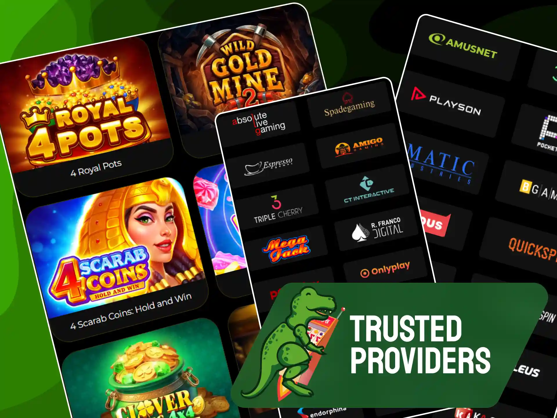 Popular casino game developers and slot software providers featured on Raptorwins UK.
